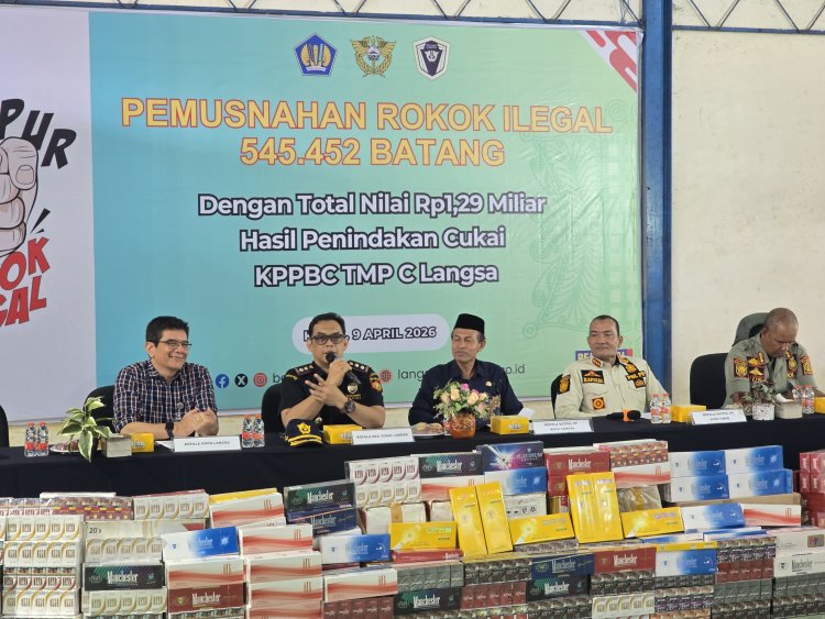 Bea Cukai Langsa Musnahkan Ratusan Ribu Batang Rokok Ilegal Senilai Rp1,29 Miliar