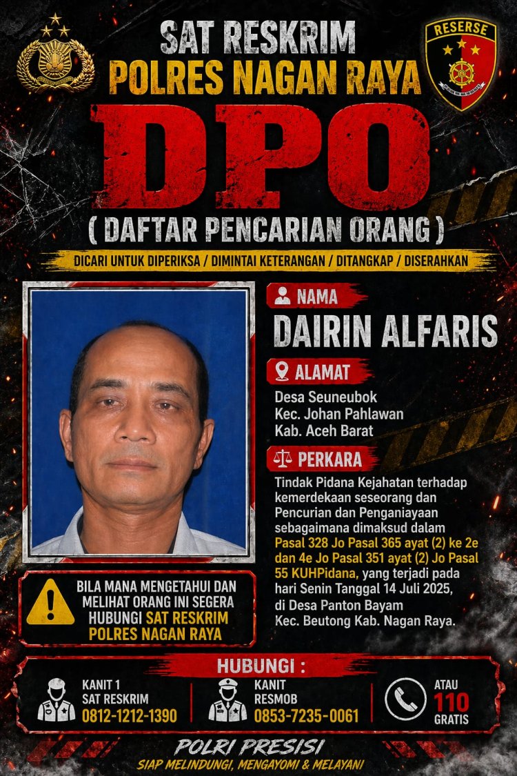 Polres Nagan Raya Terbitkan DPO, Pelaku Pencurian dan Penganiayaan Masih Diburu