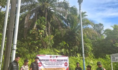 Cegah PETI dan Kerusakan Lingkungan, Satreskrim Polres Nagan Raya Pasang Spanduk Imbauan di Beutong