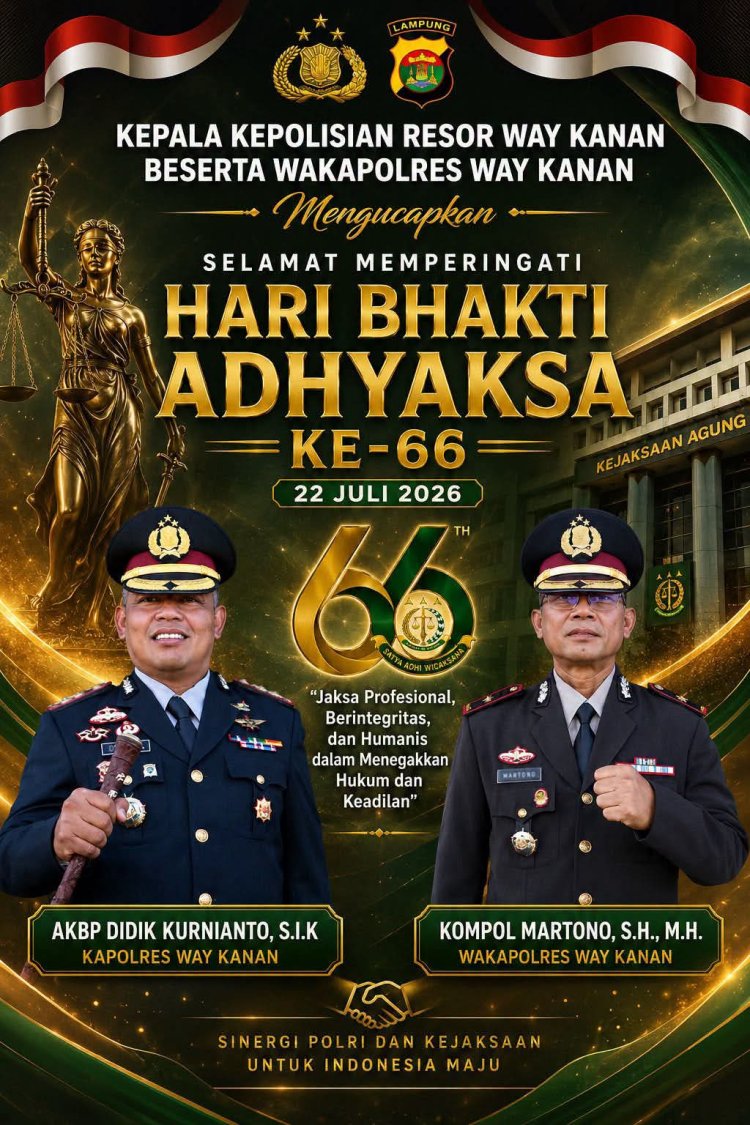 Kapolres dan Waka Polres Way Kanan Ucapkan Selamat Hari Bhakti Adhyaksa ke-66   