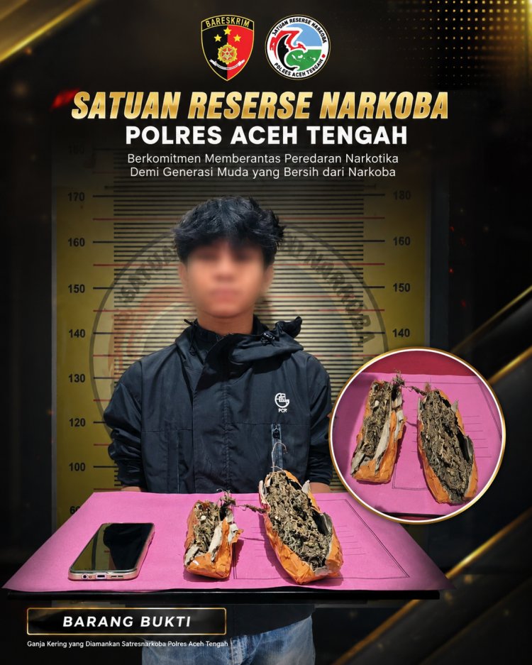 Sat Resnarkoba Polres Aceh Tengah Gagalkan Peredaran 114,83 Gram Ganja, Kurir Remaja Diamankan