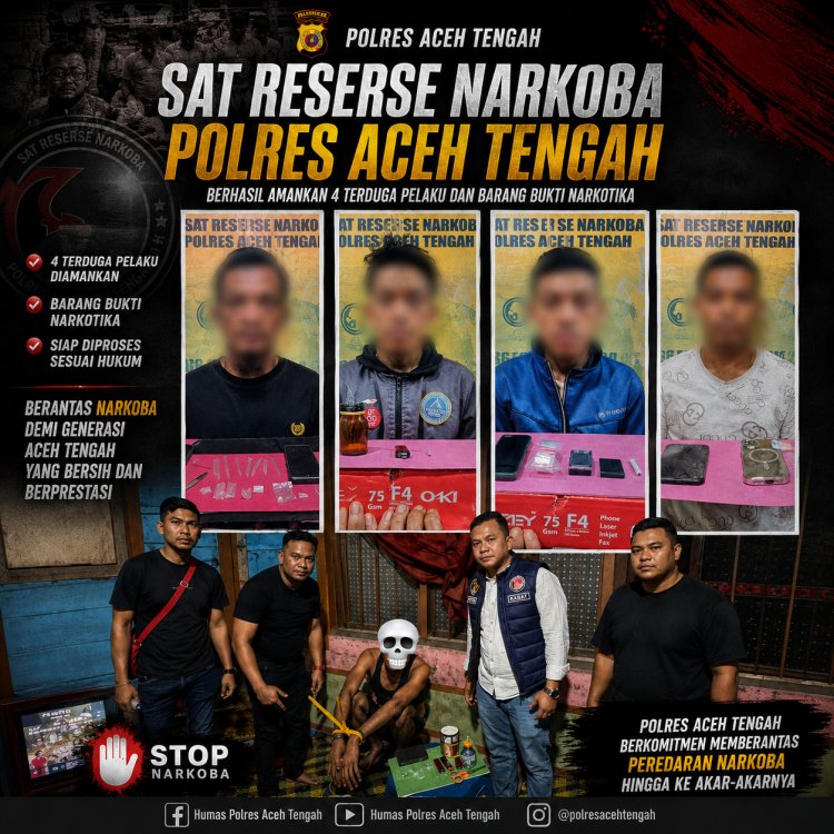 Polres Aceh Tengah Bongkar Dua Jaringan Narkoba Aceh Utara, Kurir, Pengedar hingga Pengguna Dibekuk