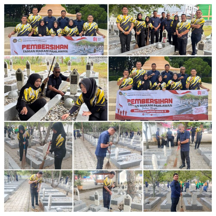 Sambut HUT ke-81 RI, Jajaran LPKA Banda Aceh Bersihkan Taman Makam Pahlawan