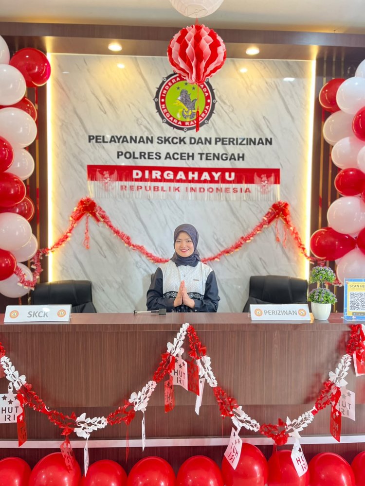 Semarak HUT RI ke-81, Ruang Pelayanan SKCK Polres Aceh Tengah Tampil Bernuansa Merah Putih