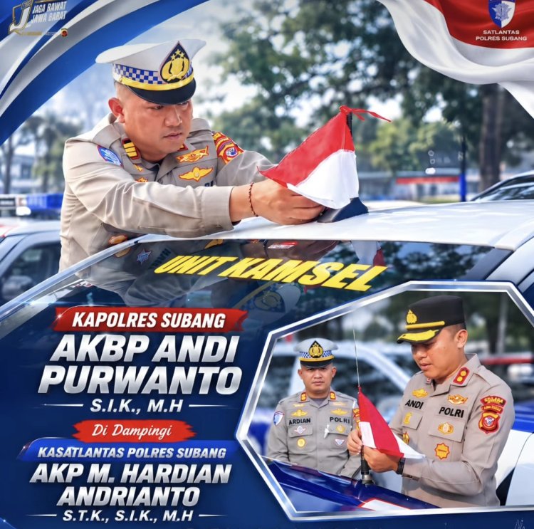 Semarakkan HUT ke-81 RI, Polres Subang Pasang Bendera Merah Putih di Kendaraan Dinas