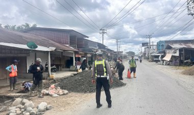 Cegah Kecelakaan, Satlantas Polres Nagan Raya Pantau Pengerjaan Gorong-Gorong di Jalan Nasional