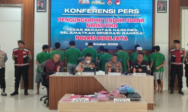Polres Pidie Jaya Ungkap 16 Kasus Narkotika Selama Mei–Oktober 2026, 20 Tersangka Diamankan